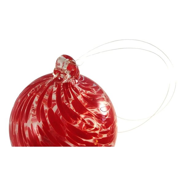 Hand Blown Large Red & White Swirl Glass 4"  Orb Christmas Ornament - Picture 2 of 7